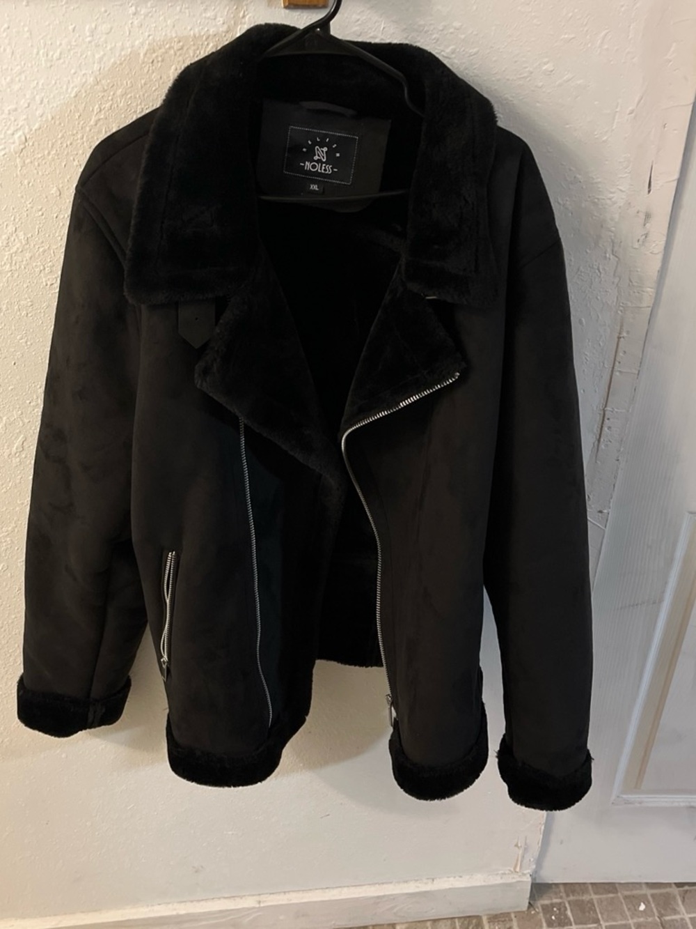 Men's Black Faux Shearling Moto Jacket